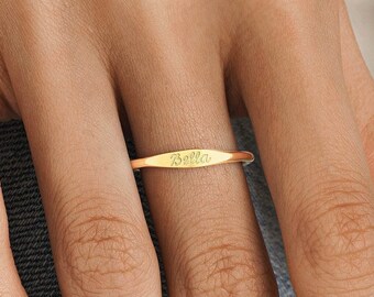 Custom Engraved Dainty Ring • Name Band Ring • Personalized Stacking Ring, Perfect Rings for Couples • Gift for Girlfriend • RM21NIF93