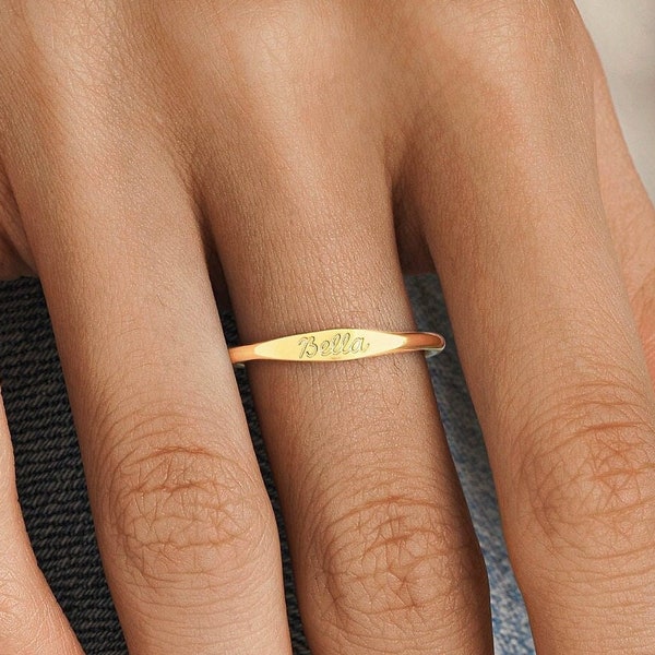Custom Engraved Dainty Ring • Name Band Ring • Personalized Stacking Ring, Perfect Rings for Couples • Gift for Girlfriend • RM21NIF93