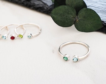 Dainty Birthstone Jewelry • Dual Birthstone Ring • Skinny Gemstone Stacking Ring in Silver, Gold & Rose Gold • Christmas Gift for Her • RH05