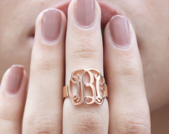 Personalized Initials Ring • Custom Monogram Jewelry • Thick Statement Name Ring in Sterling Silver & Rose Gold • Wedding Jewelry • RH04