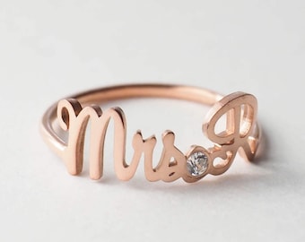 Future Mrs Initials Ring • Personalized Name Ring with Birthstone • Custom Minimalist Name Ring • Wedding Gift • Mother's Gift RM39F7