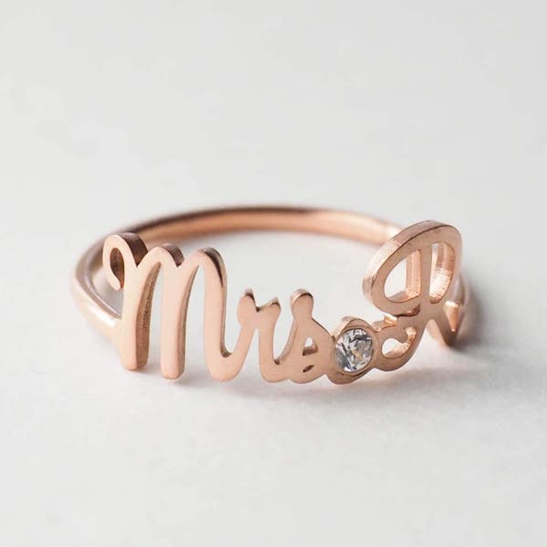 Future Mrs Initials Ring • Personalized Name Ring with Birthstone • Custom Minimalist Name Ring • Wedding Gift • Mother's Gift RM39F7