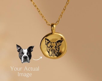 Pet Portrait Charm Necklace • Custom Engraved Pendant Necklace • Cat & Dog Lover Gift • Pet Memorial Gift • Personalized Jewelry • NM144