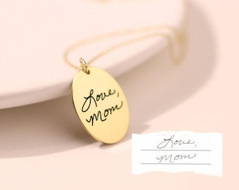 Collar con huella dactilar personalizado • Collar con colgante ovalado con escritura grabada • Joyería conmemorativa hecha a mano • Regalo perfecto para esposa • NM48a