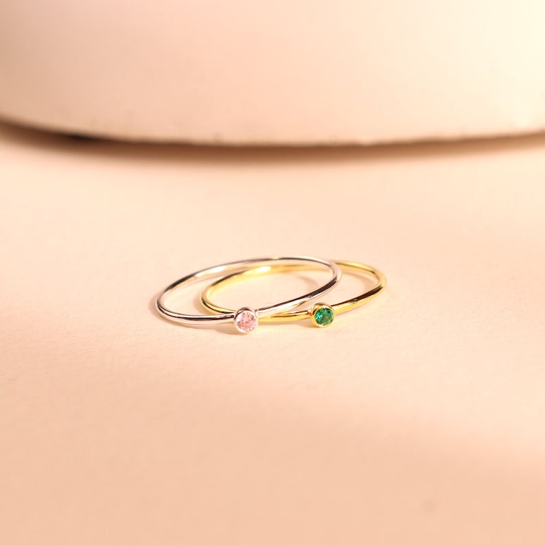 Custom Birthstone Ring Minimalist Stacking Ring Personalized Birthstone Jewelry Dainty Gemstone Ring Handmade Gift for Her RM45 image 4