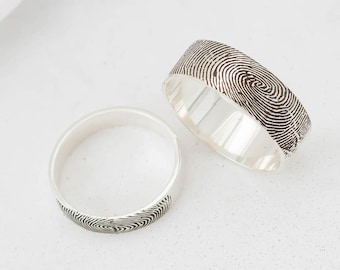 Anello con impronta digitale reale • Gioielli personalizzati con impronta digitale • Anello con scrittura personalizzata • Fede nuziale • Regalo di Natale per papà • RM23
