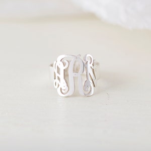 Personalized Initials Ring Custom Monogram Jewelry Thick Statement Name Ring in Sterling Silver & Rose Gold Wedding Jewelry RH04 image 2