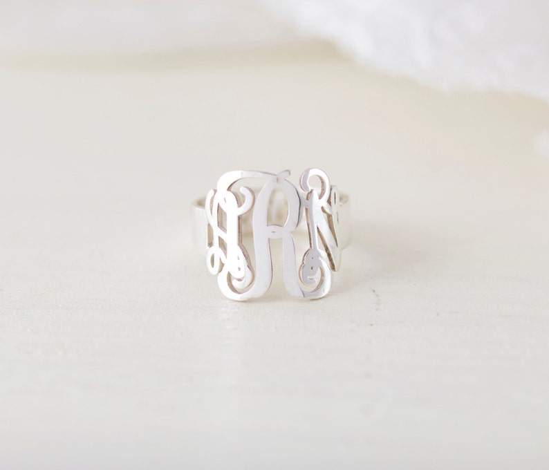 Personalized Initials Ring Custom Monogram Jewelry Thick Statement Name Ring in Sterling Silver & Rose Gold Wedding Jewelry RH04 image 2