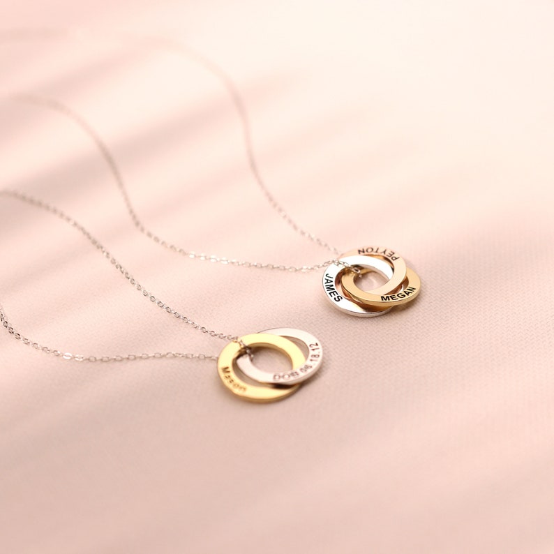 Custom Family Necklace Personalized Linked Circle Necklace Interlocking Ring Jewelry Minimalist Eternity Jewelry Mother Gift NM30F53 image 3