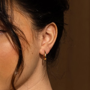 Orecchini a cerchio ovali • Orecchini a cerchio spessi color oro • Orecchini minimalisti con chiusura a cerniera per tutti i giorni • Gioielli di tendenza • Regalo per la sorella • ER150