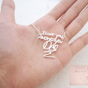 Handwriting Jewelry • Personalized Signature Necklace in Sterling Silver • Actual Handwriting Necklace • Custom Memorial Gift • NH01