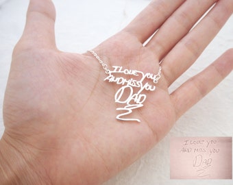 Handwriting Jewelry • Personalized Signature Necklace in Sterling Silver • Actual Handwriting Necklace • Custom Memorial Gift • NH01
