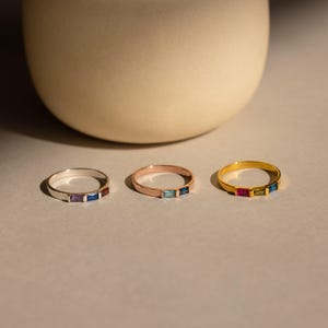 Baguette Gemstone Ring • Dainty Custom Birthstone Ring • Stacking Mothers Ring • Personalized Birthstone Jewelry • Gifts for Mom • RM104