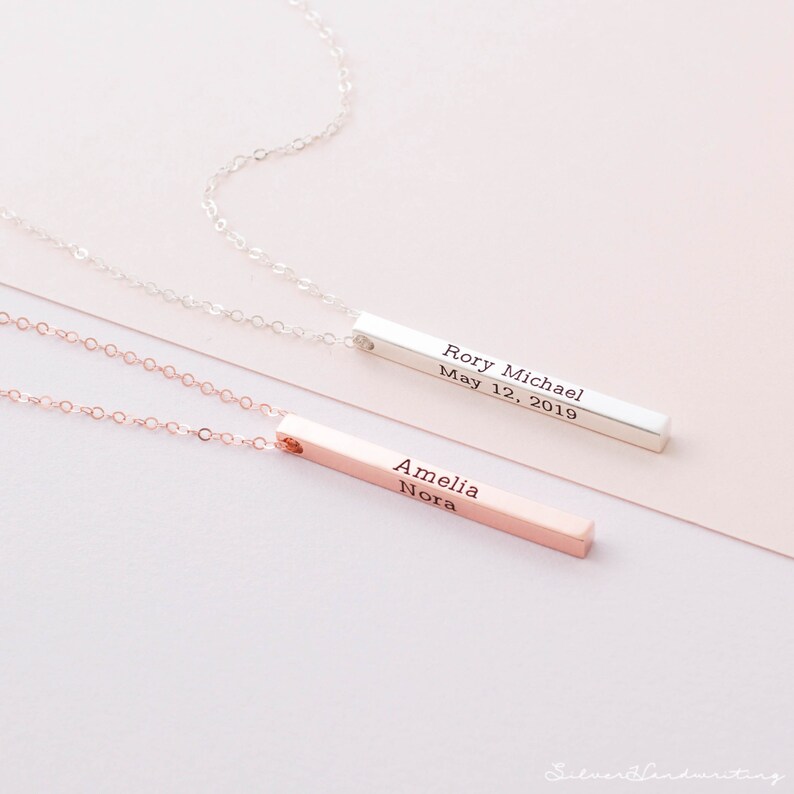 Custom Name Bar Necklace Minimalist Name Jewelry in Silver, Gold, Rose Gold Layering Bar Charm Necklace Bridesmaid Gift NM21F41 image 1
