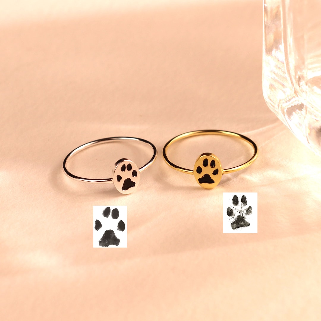 Actual Paw Print Photo Ring • Custom Cat Print Ring • Personalized Pet ...