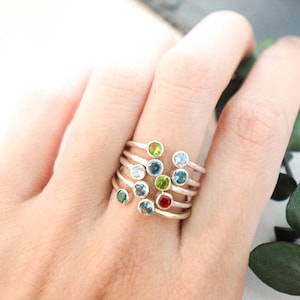 Custom Double Birthstone Ring • Dainty Gemstone Jewelry • Sterling Silver Stacking Ring • Personalized Birthstone Ring • Gift for Her • RH05