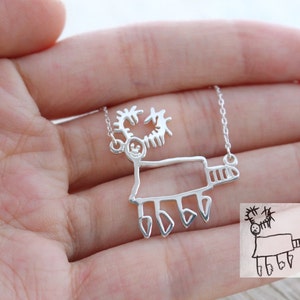 Children's Drawing Necklace Kid's Art Necklace Personalized Sterling Silver Necklace Child Artwork Gift for Mom and Grandma NH01 image 4