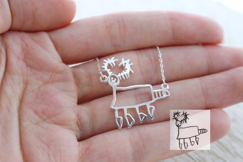 Children's Drawing Necklace Kid's Art Necklace Personalized Sterling Silver Necklace Child Artwork Gift for Mom and Grandma NH01 image 4