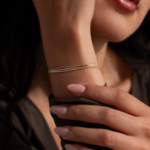 Triple Chain Bracelet • Dainty Layered Herringbone Bracelet in Gold and Silver • Minimalist Bracelet Stack • Girlfriend Gift • BR068