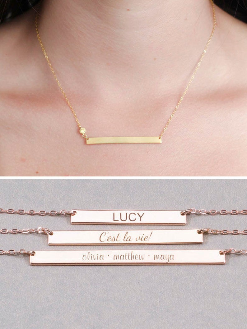 Personalized Name Plate Necklace \u2022 Inspirational Skinny Bar \u2022 Mother/'s Necklace \u2022 Rose Gold Bar Necklace \u2022 Custom Name Jewelry NM34F41