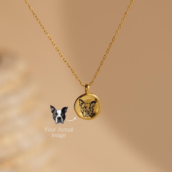 Pet Portrait Charm Necklace • Custom Engraved Pendant Necklace