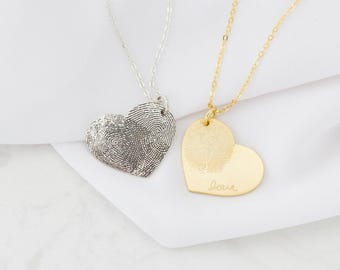 Collana con impronta digitale personalizzata • Collana con impronta digitale e ciondolo a cuore • Gioielli con scrittura personalizzata • Regalo per lei • Regalo per la nonna • NM32