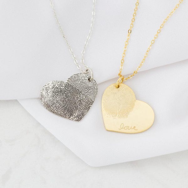 Collana con impronta digitale personalizzata • Collana con impronta digitale e ciondolo a cuore • Gioielli con scrittura personalizzata • Regalo per lei • Regalo per la nonna • NM32