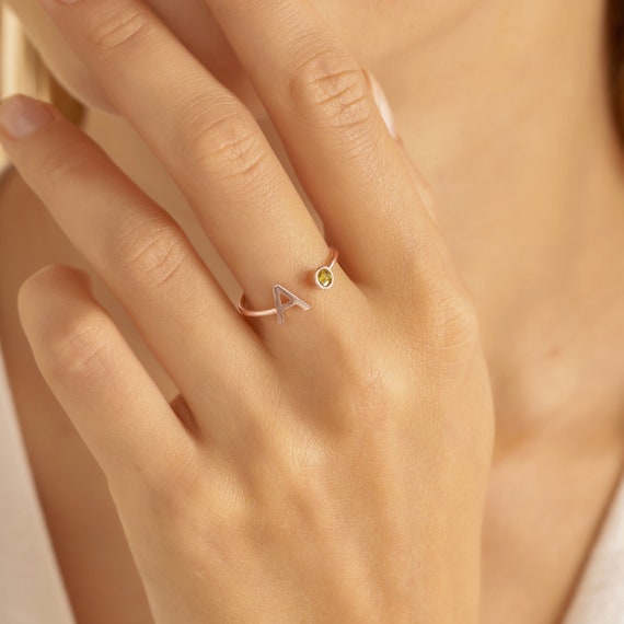 Initial ring on sale with birthstone