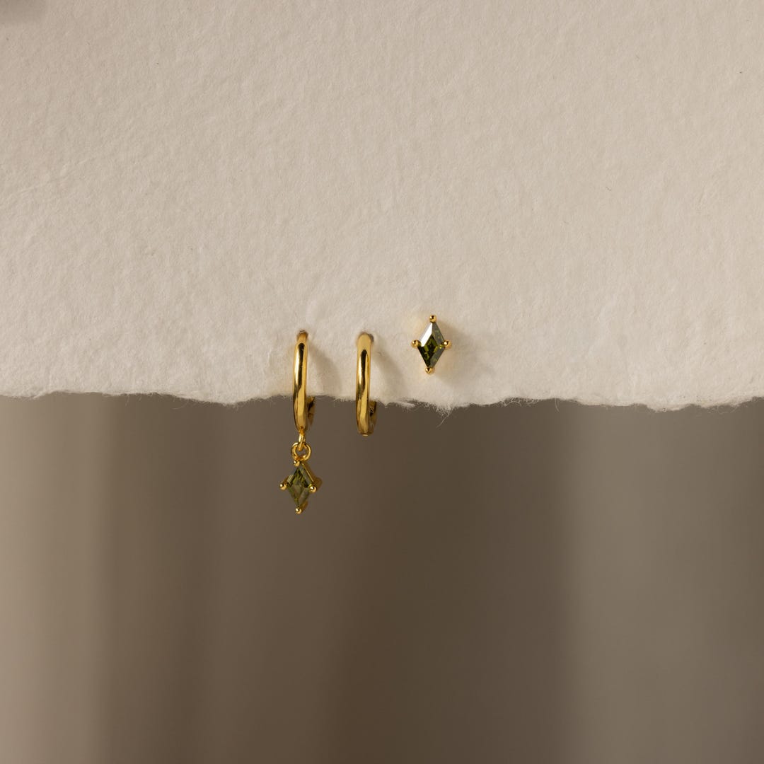 Peridot Earring Set • Jewelry Set of 3: Huggie Earrings, Dangle Earrings & Gemstone Stud Earrings • Summer Jewelry • Graduation Gift • ER383 - Etsy Japan