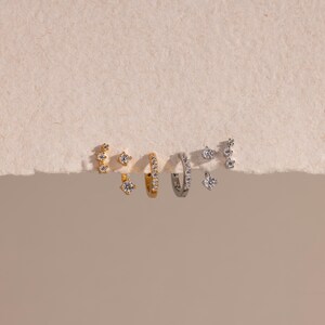 Diamond Earring Set • Jewelry Set of 3: Crystal Gemstone Studs, Huggies, & Ear Jacket • Bridal Earrings • Anniversary Gift • ER427 SILVER