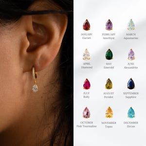 Birthstone Drop Huggies • Crystal Hoop Earrings • Custom Gemstone Earrings • Personalized Wedding Jewelry • Bridesmaid Gifts • CM66