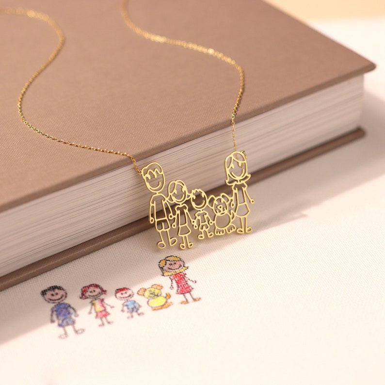 Children's Drawing Necklace Kid's Art Necklace Personalized Sterling Silver Necklace Child Artwork Gift for Mom and Grandma NH01 image 1