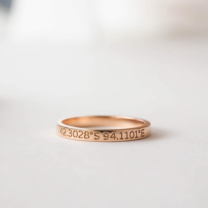Dainty Coordinates Ring Personalized Skinny Ring in Sterling Silver Gift for Her Longitude Latitude Ring Wedding Jewelry RM22F41 image 2