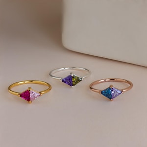 Toi et Moi Duo Triangle Ring • Custom Geometric Birthstone Ring • Matching Friendship Ring • Statement Jewelry • Sister Gift • RM149