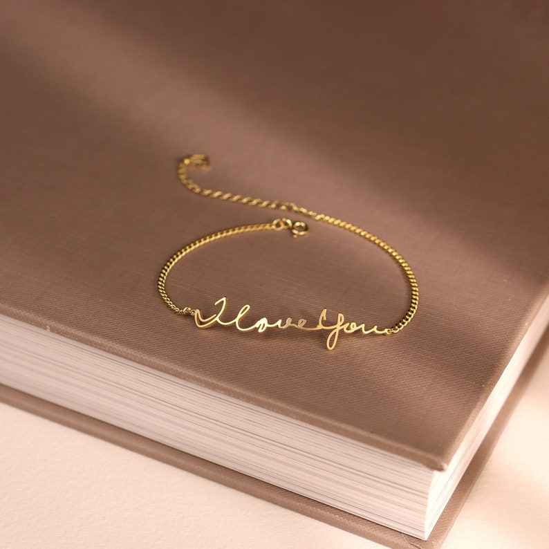 Bracelet d'écriture manuscrite Bijoux d'écriture personnalisés en argent sterling Bracelet à breloques signature Cadeau grand-mère CADEAU DE LA MÈRE BH01 image 1