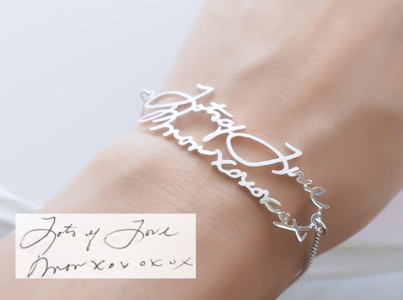 Bracciale con scritta a mano Gioielli personalizzati con scritta a mano in argento sterling Bracciale con ciondoli firmati Regalo della nonna REGALO DELLA MADRE BH01 immagine 3