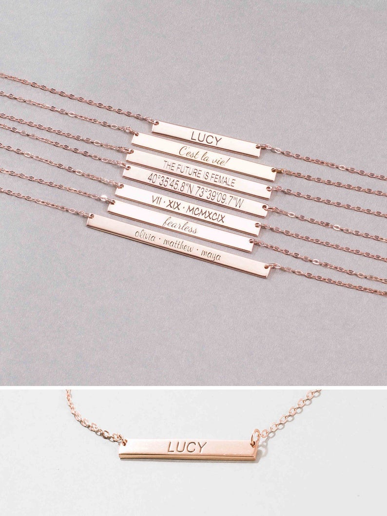 Personalized Name Plate Necklace \u2022 Inspirational Skinny Bar \u2022 Mother/'s Necklace \u2022 Rose Gold Bar Necklace \u2022 Custom Name Jewelry NM34F41