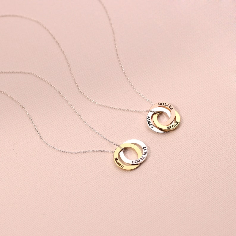 Custom Family Necklace Personalized Linked Circle Necklace Interlocking Ring Jewelry Minimalist Eternity Jewelry Mother Gift NM30F53 image 8
