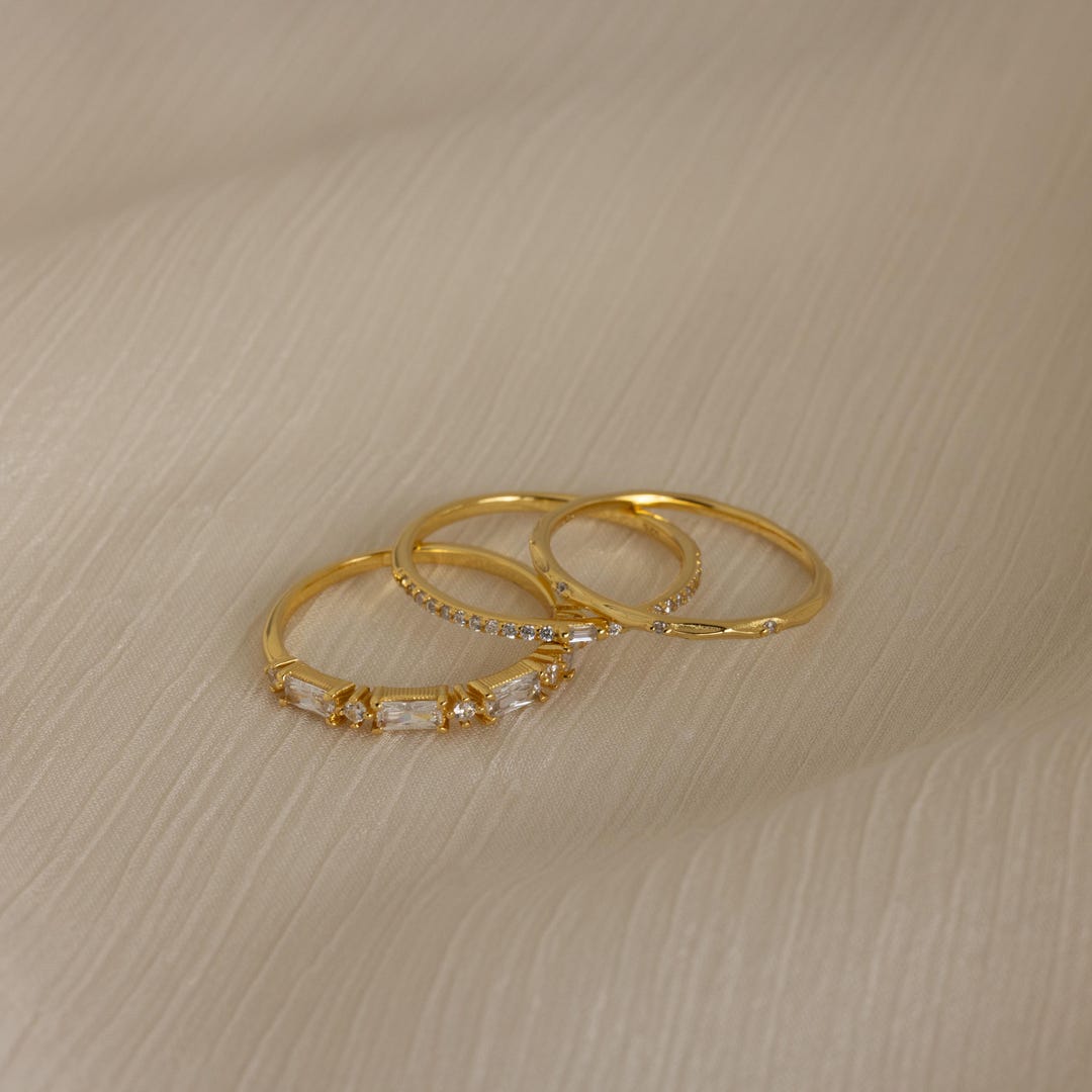 Diamond Ring Set • Set of 3 Stacking Rings • Dainty Minimalist Rings ...