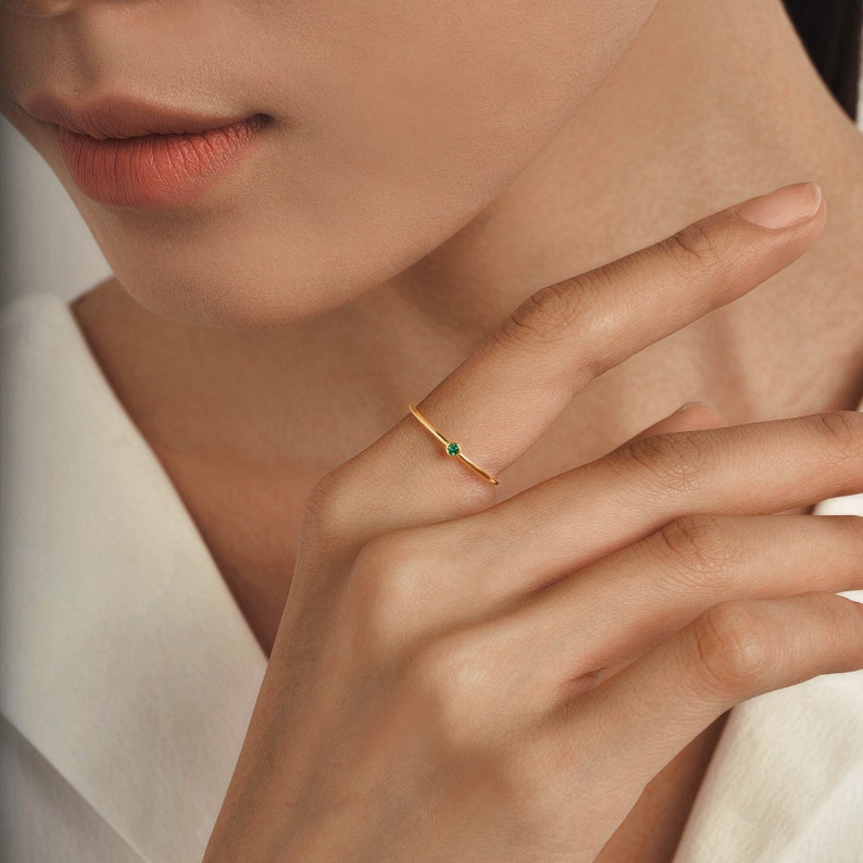 Custom Birthstone Ring Minimalist Stacking Ring Personalized Birthstone Jewelry Dainty Gemstone Ring Handmade Gift for Her RM45 18K GOLD