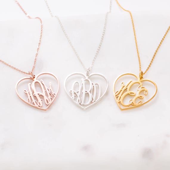 Heart monogram necklaces discount