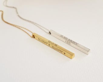 Personalized Coordinates Bar Necklace • Engraved Bar Pendant • Custom Name Jewelry • Anniversary Gift • Christmas Gift Ideas • NM21F41