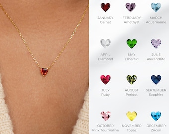 Heart Birthstone Necklace • Dainty Layering Charm Necklace • Personalized Pendant Necklace • Birthstone Jewelry • Anniversary Gift • NM131