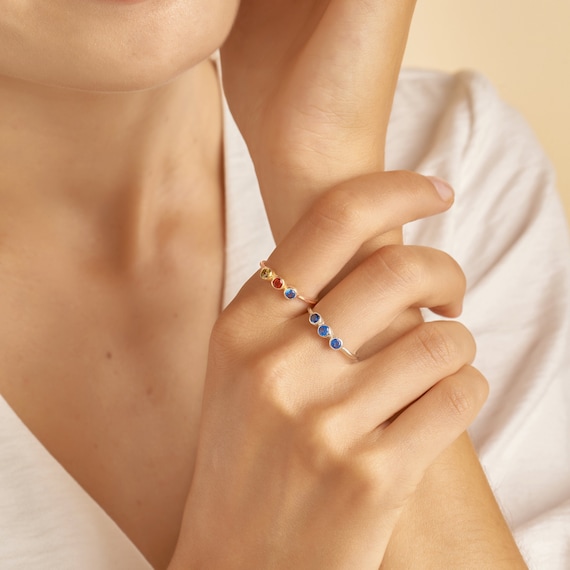 Multiple Birthstone Ring in Sterling Silver Gold Rose Gold | Etsy