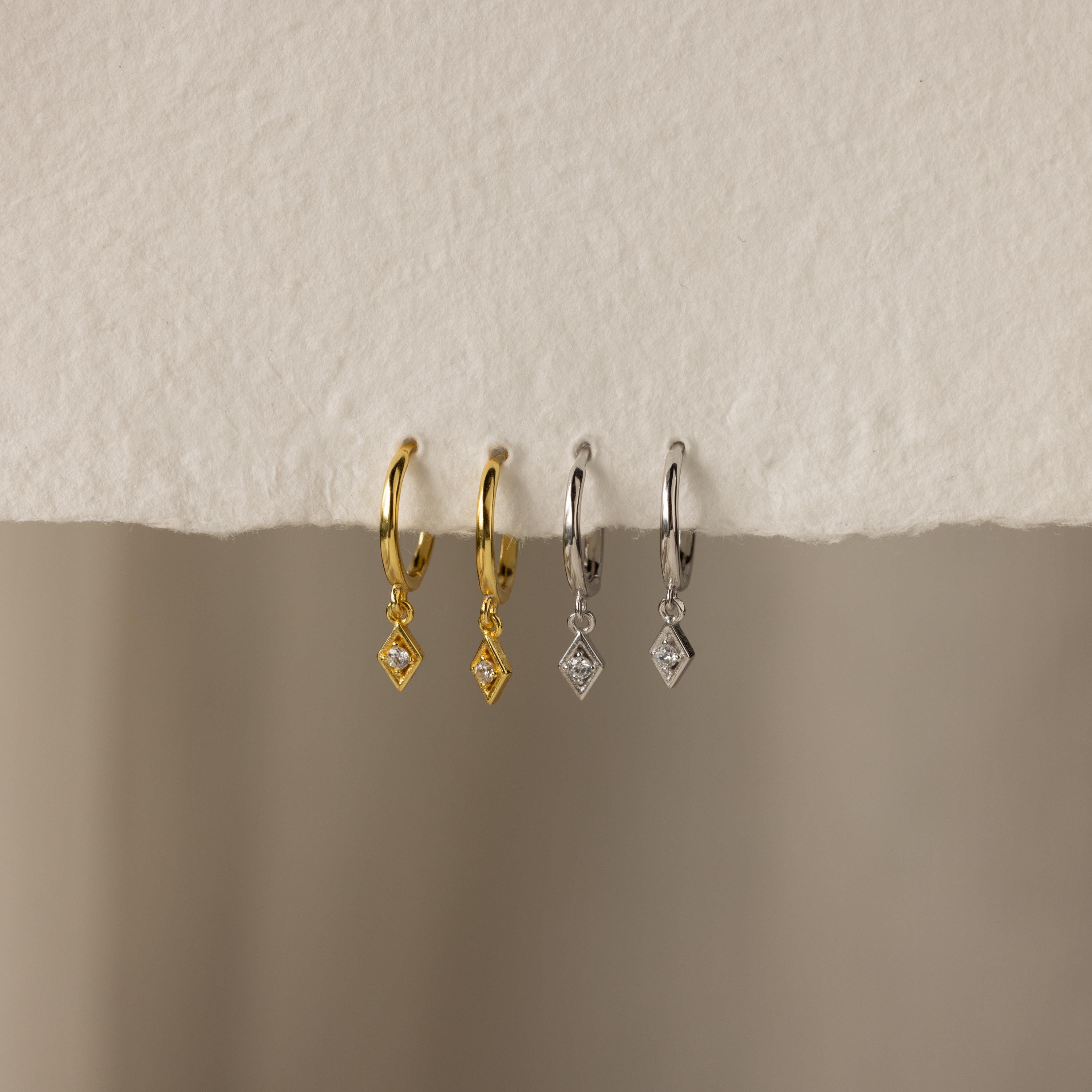 Dangling Diamond Hoop Earrings • Minimalist Huggie Hoop with Diamond Charm • Everyday Drop Earrings • Dainty Jewelry • Gift for Her • ER313