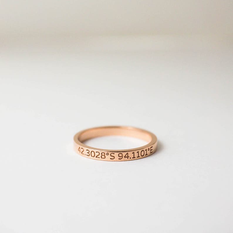 Dainty Coordinates Ring Personalized Skinny Ring in Sterling Silver Gift for Her Longitude Latitude Ring Wedding Jewelry RM22F41 image 3