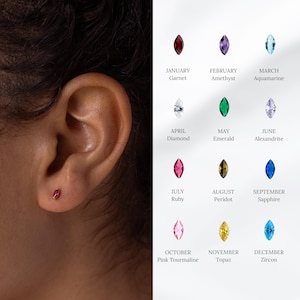Marquise Birthstone Stud Earrings • Dainty Gemstone Studs • Custom Birthstone Ring • Personalized Minimalist Jewelry • Gift for Mom • CM77