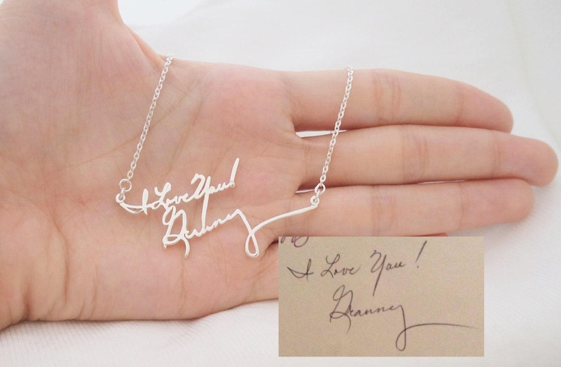 Handwriting Necklace • Personalized Signature Jewelry in Sterling Silver • Memorial Jewelry • Custom Anniversary Gift • Gift For Her • NH01 image 1