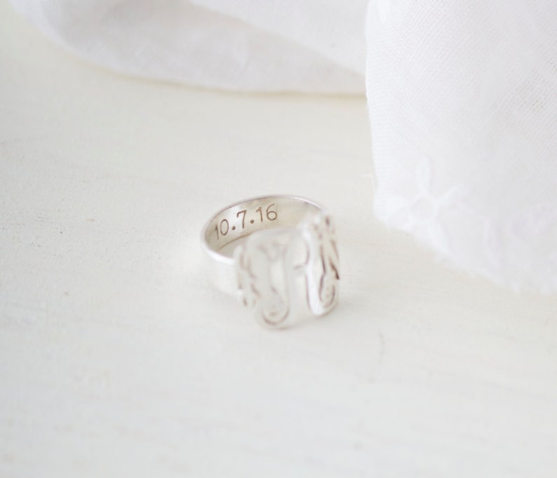 Personalized Initials Ring Custom Monogram Jewelry Thick Statement Name Ring in Sterling Silver & Rose Gold Wedding Jewelry RH04 image 3
