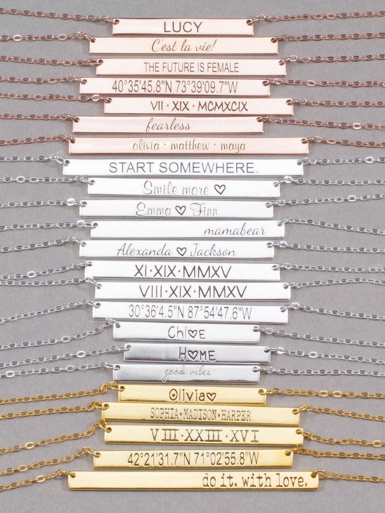 Personalized Name Plate Necklace \u2022 Inspirational Skinny Bar \u2022 Mother/'s Necklace \u2022 Rose Gold Bar Necklace \u2022 Custom Name Jewelry NM34F41
